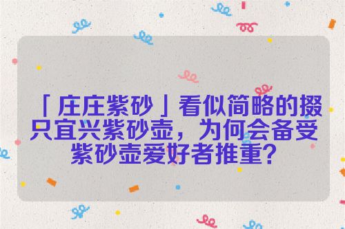 「庄庄紫砂」看似简略的掇只宜兴紫砂壶，为何会备受紫砂壶爱好者推重？